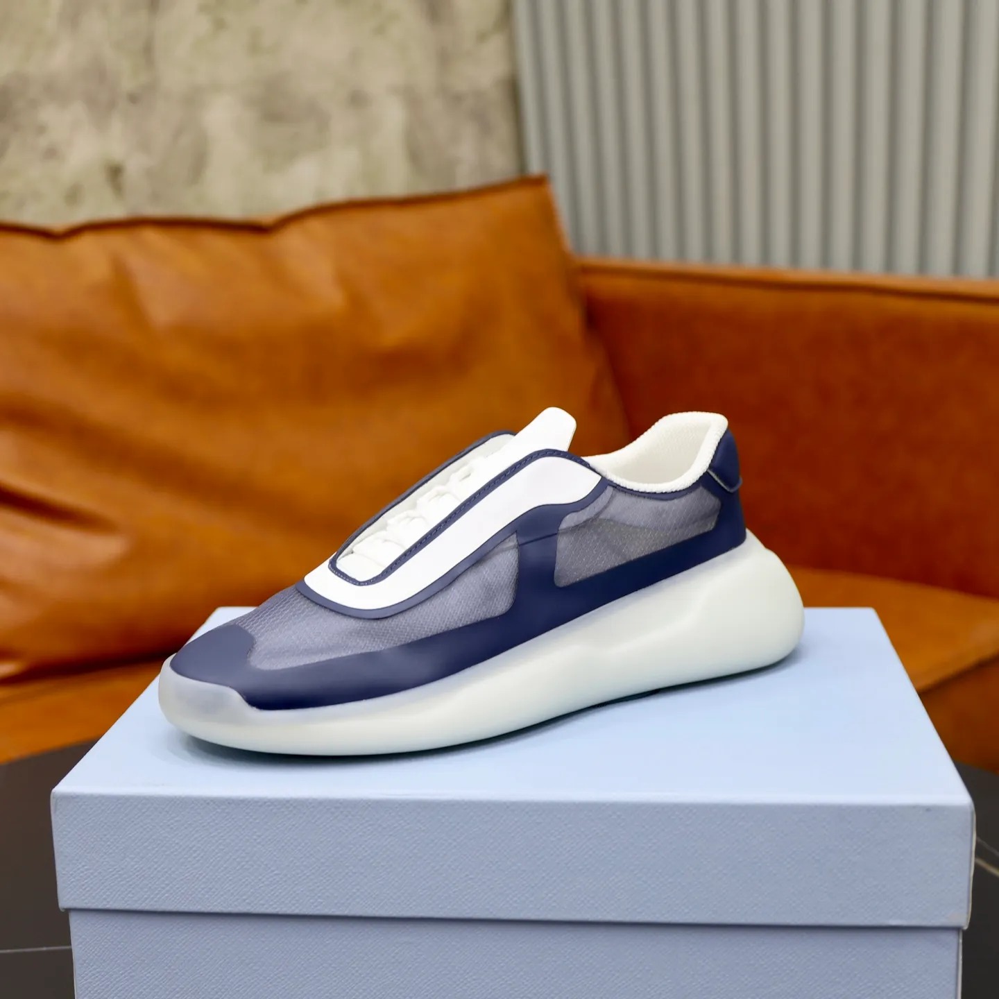 Men's Shoes 💰760💰 PRADA America's Cup Recycled Nylon and Bike Fabric Sneakers Practical and innovative, these regenerated nylon sneakers are modern, with lightweight soles and minimalist details. The upper is decorated with temperature-locking adhesive tape, screen-printed ADA logo, nylon loop shoelaces, T sole, made of ultra-light foam rubber filling material, rubber pattern texture, sole height: 40 mm, removable fabric-covered insole, Size 39-44
